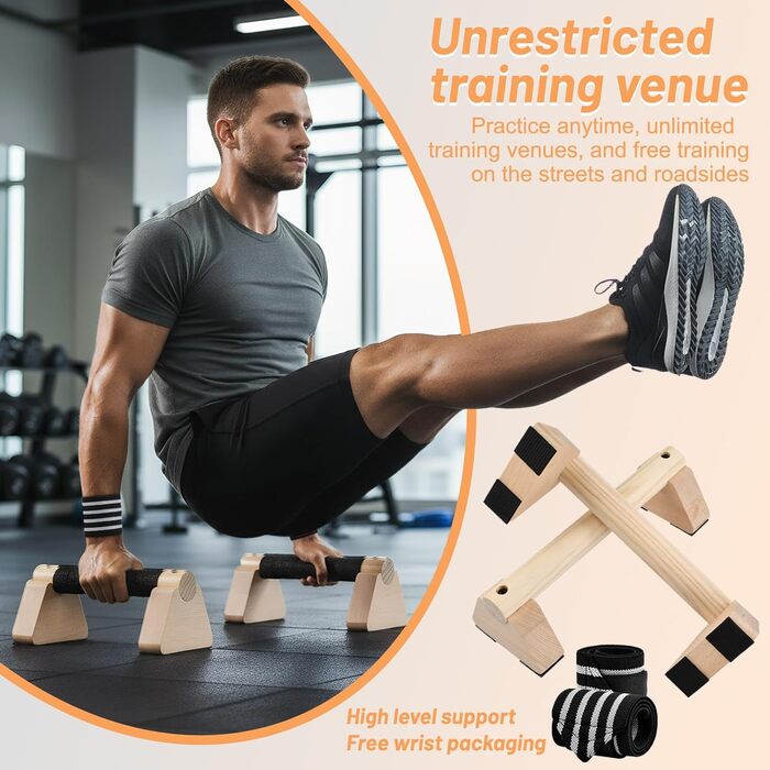 Дерев&39яні ручки для віджимань з ремінцями на зап&39ястя, 2 шт., перекладина для віджимань 25 см, паралельні бруски, що не ковзають у суглобах, ергономічні, нековзні ручки для стійки на руках, обладнання для калістеніки для віджимань у стійці на руках