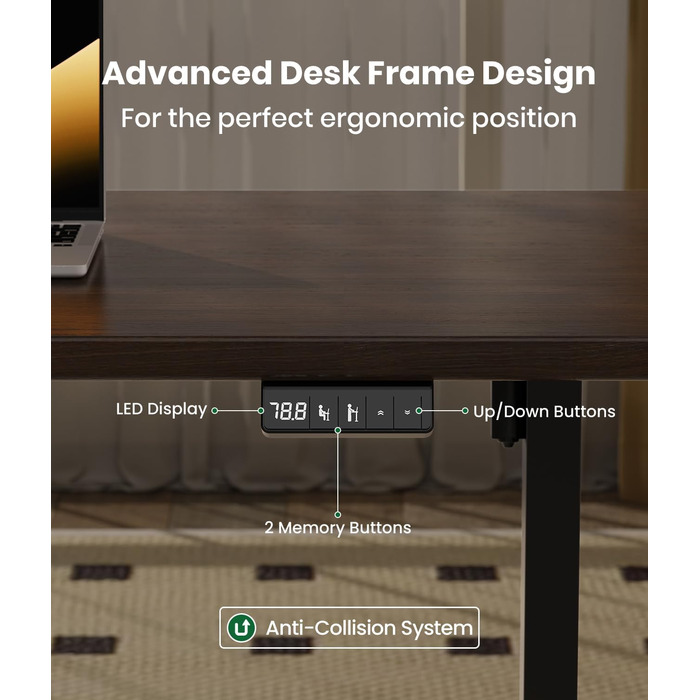 Електрична рама столу з регулюванням висоти та потужними двигунами, рама столу з регулюванням висоти, функцією запобігання зіткненням та пам&39яттю положення, чорна