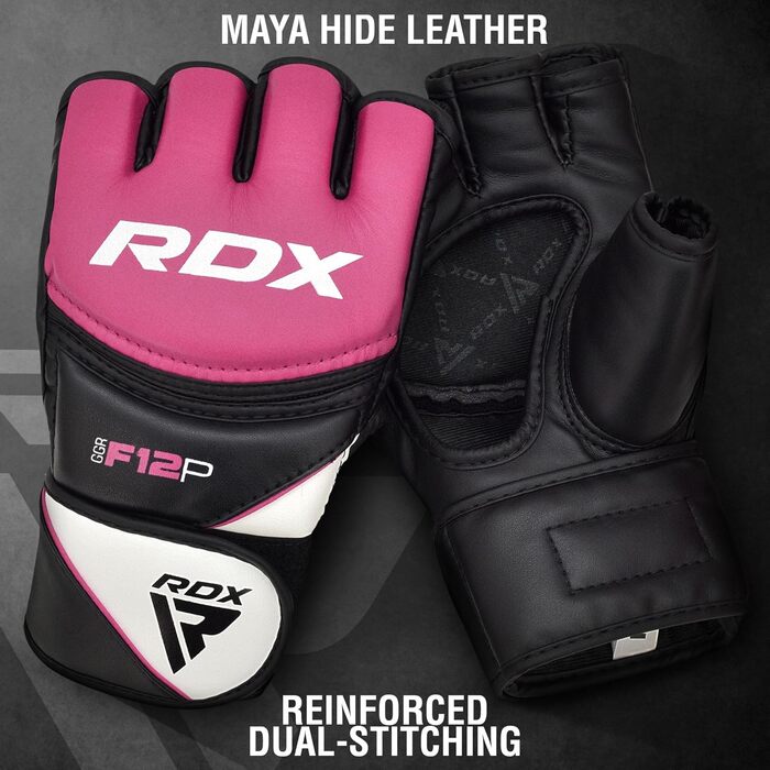 Професійні рукавички RDX MMA, греплінг, спаринг, тренування, шкіра майя, кікбоксинг, бойові мистецтва з підкладкою, муай-тай, боксерський мішок, мішки з піском, боксерські рукавички, чоловічі та жіночі бойові мистецтва, рожевий колір S