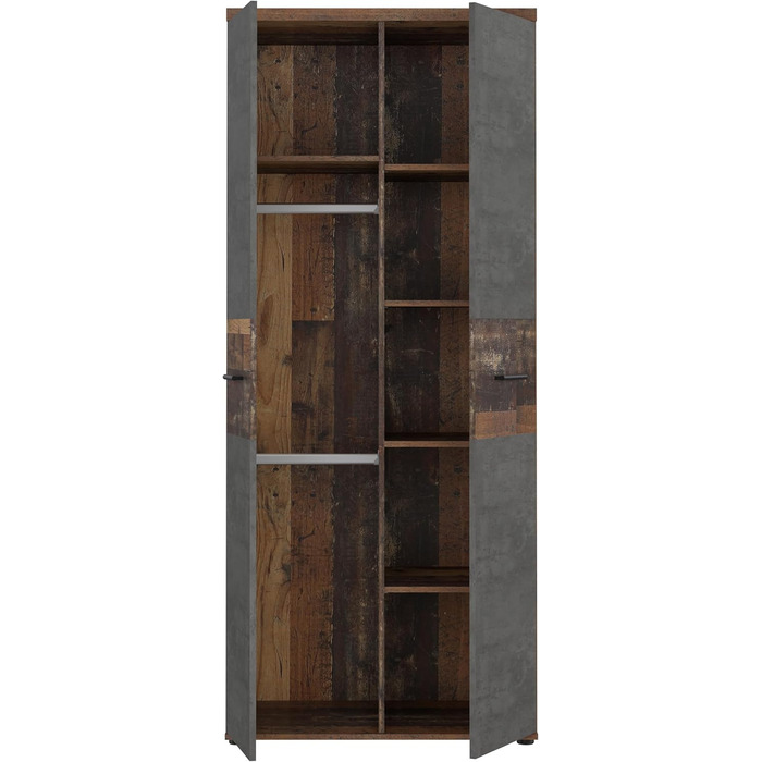 Гардероб Forte Winnie 80, рустикальна шафа з орними дверима, 2-дверна, полиці, простора, декор Old Wood Vintage під дерево/імітація бетону темно-сірий, 79,9 см завширшки x 189 см заввишки x 53,7 см темно-коричневий/сірий
