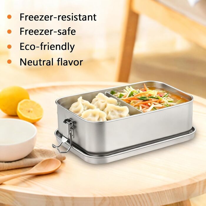 Ланчбокс з нержавіючої сталі, 1400 мл, з двома відділеннями, герметичний. Металева коробка для обіду з рухомою перегородкою, екологічна та без BPA, для дорослих та дітей.