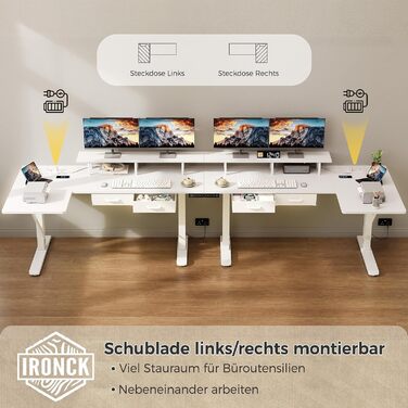 Регульований за висотою L-подібний письмовий стіл IRONCK, електричний кутовий стіл, білий
