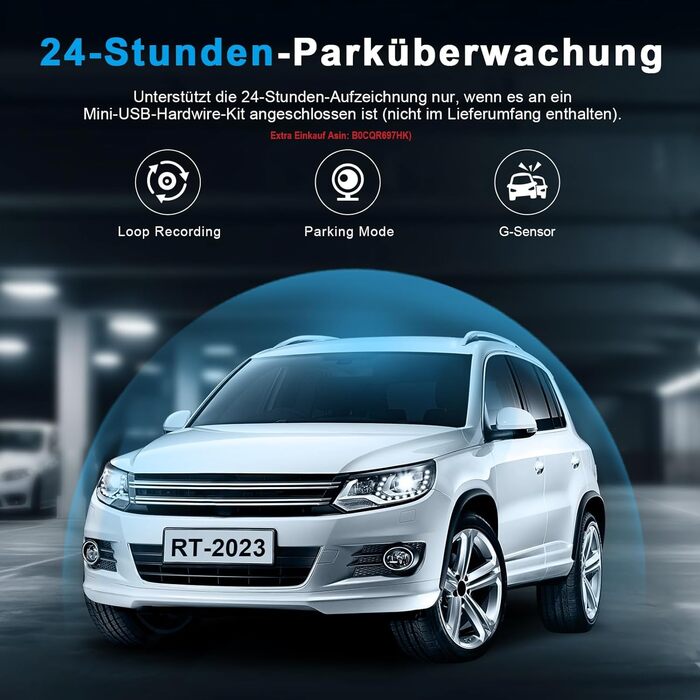 Відеореєстратор автомобільний передній задній з 64GB SD картою, 4.3-дюймовий IPS екран автомобільної камери 1080P FHD відеореєстра