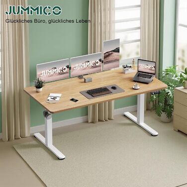Регульований за висотою електричний стіл JUMMICO (140 x 60 см) з функцією пам'яті, бежевий