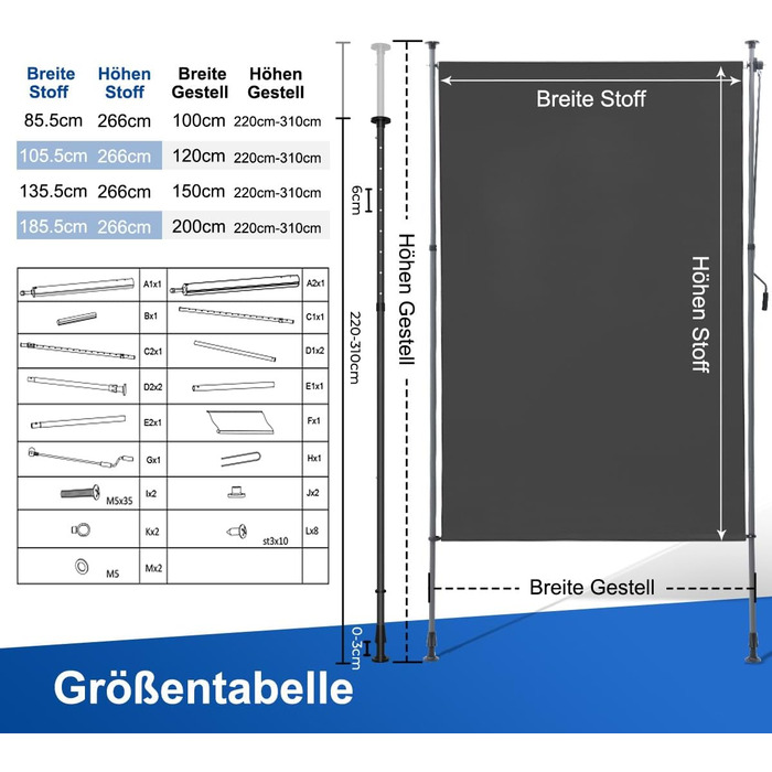 Вертикальний тент BelleMax для балкону, для зовнішнього використання, не потребує свердління, 200x310 см, вертикальний тент з кривошипом, тент для тераси, екран для забезпечення конфіденційності, захист від сонця, вітрозахисний та водонепроникний, темно-с