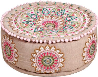 Круглий бавовняний пуф/табурет -1- ø 50 см з наповнювачем Подушка на підлогу/Подушка на сидіння/Східний стиль Вишитий пуф/Підніжжя/Табурет як східний декор
