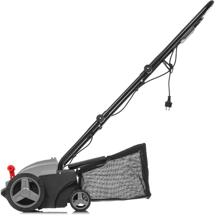 Вертикутер та аератор для газону LEHMANN 2-в-1, 1500 Вт, ширина захвату 32 см, 4 рівні глибини обробки, з травозбірником 30 л, кулькопідшипникові ножі та аераційна валки, сірий колір