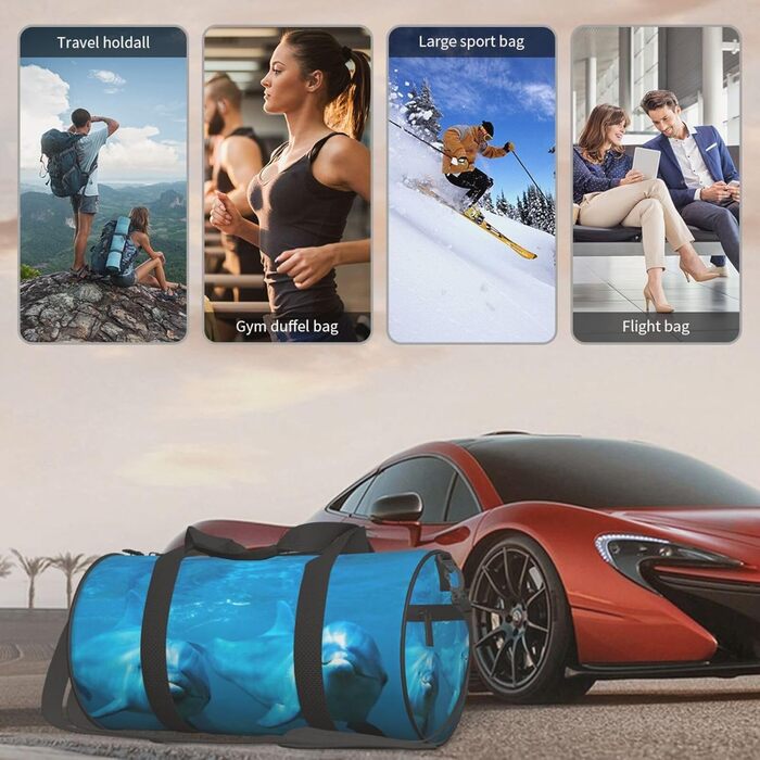 Спортивна сумка, дорожня сумка, з принтом дельфіна, чорна, універсальний розмір