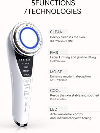 Масажер для обличчя, ANLAN 5в1 масажер для обличчя проти зморшок світлодіодний масажер світлотерапії масажер для обличчя тепло прохолодна вібрація EMS пристрій для обличчя підтяжка обличчя проти зморшок антивіковий пристрій для очищення обличчя синій