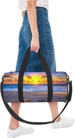 Спортивна сумка для подорожей, пляжна сумка з принтом Захід сонця, сумка на нічліг, чорна, універсальний розмір