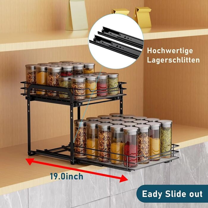 Висувна підставка для спецій, 2 рівні, підставка для спецій, органайзер для кухонної шафи, місце для зберігання спецій, верхній та нижній кошики можна висувати окремо, підставка для спецій, що стоїть