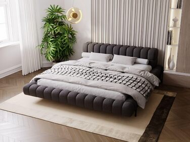 Уявіть собі ліжко 180x200, М&39яке ліжко без місця для зберігання, М&39яке ліжко з металевими ніжками, Тканина букле, з рейковою основою, з узголів&39ям, без матраца (Чорний, 180x200) Чорний 180x200