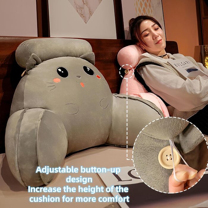 Подушка для спини з потиличним валиком, подушка для читання для ліжка та дивана, піна з ефектом пам&39яті, мультяшна подушка для спинки ліжка, ідеальна підтримка спини для читання, роботи та ігор (небесно-блакитні динозаври, XL) Дуже великий Небесно-блаки