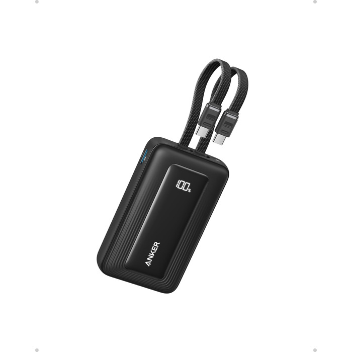 Зовнішній зарядний пристрій Anker Zolo (оновлення 2025 року), швидка зарядка 45 Вт, акумулятор ємністю 20000 мАг, два вбудовані кабелі USB-C, 1 порт USB-C та 1 порт USB-A, для iPhone серії 17/16, Galaxy, MacBook та інших, кабелі USB-C 45 Вт*2, чорний