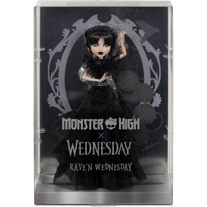 Лялька Monster High Wednesday, колекційна фігурка Rave&39N Wednesday у чорній готичній сукні, натхненна танцювальною сценою, преміальні аксесуари та підставка для ляльки, HXJ03