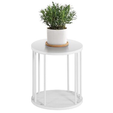 Кругла металева підставка для рослин HDANI 35 см, міцна та надійна підставка для квітів для вітальні, саду, балкону, дерев&39яний квітковий табурет, білий колір, висота 35 см