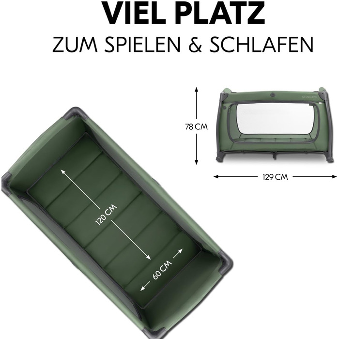 Темно-зелений - дитяче ліжечко для подорожей від народження до 15 кг з вкладишем для новонароджених, пеленальний килимок, сумка для перенесення, колеса, ігрова зона XL, компактна та складається. Play N Relax Center темно-зелений