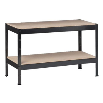 Стелаж SCHULTE Shelf World для важких умов експлуатації з 2 дерев&39яними полицями, 43x100x40 см (ВxШxГ), вантажопідйомність на полицю приблизно 150 кг, чорне текстуроване покриття, стелаж для зберігання, стелаж для підвалу, стелаж для майстерні, стелаж б