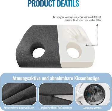 Подушка Johnear з отвором для вуха, подушка для пірсингу для тих, хто спить на боці, подушка з піни з ефектом пам&39яті для тих, хто спить на боці, щоб полегшити біль у вухах, ергономічна подушка для сну з піни з ефектом пам&39яті для сну на боці
