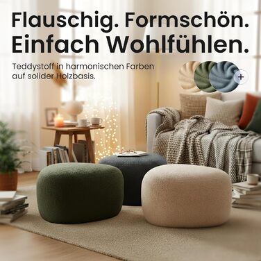 Овальний стілець CLP Alfrisa, м&39який стілець з плюшевою тканиною, м&39яка підставка для ніг для вітальні та спальні, міцний дерев&39яний каркас, колір темно-зелений