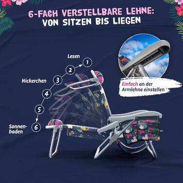 Пляжне крісло Bobby Beach Складане крісло та пляжний шезлонг, легке та зручне для перенесення як рюкзак Складане кемпінгове крісло з тримачем для напоїв та кишенями Складаний шезлонг та шезлонг (пляжне крісло, нічно-блакитне) нічно-блакитне пляжне крісло