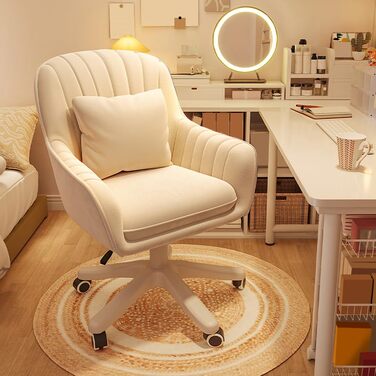 Офісне крісло, комп&39ютерне крісло із середньо-високою спинкою, сучасне м&39яке комп&39ютерне робоче крісло з набивкою, обертове, регульоване по висоті, оксамитове крісло з акцентом. Біле.