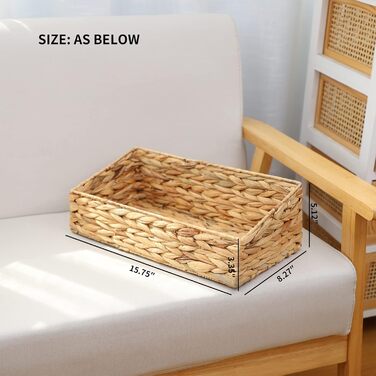 Плетені кошики з водяного гіацинта для організації, плетений трапецієподібний кошик, кошики для комори, трапецієподібний контейнер для зберігання на полицях, шафах та декорі дому (водяний гіацинт)