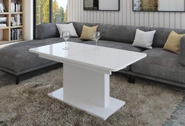 Розсувний журнальний столик designimpex DC-1, регульована висота 126/168 см, білий глянець, сучасний, універсальний стіл для вітальні, обідній стіл, журнальний столик, журнальний столик до дивана, що економить місце, високоякісний журнальний столик для ві