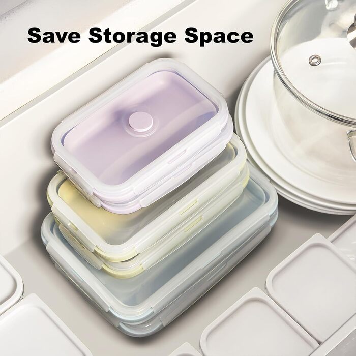 Складаний ланчбокс герметичний, набір з 3-х контейнерів для їжі з силікону 800 мл, 1200 мл, 2000 мл. Ідеально підходить для кемпінгу, пікніків, офісу та кухні.