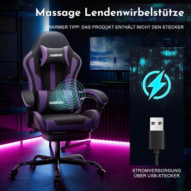 Офісне крісло, ігрове крісло, комп&39ютерне крісло з підставкою для ніг, м&39яке ігрове крісло, ігрове крісло для дорослих, обертове крісло, чорно-фіолетове