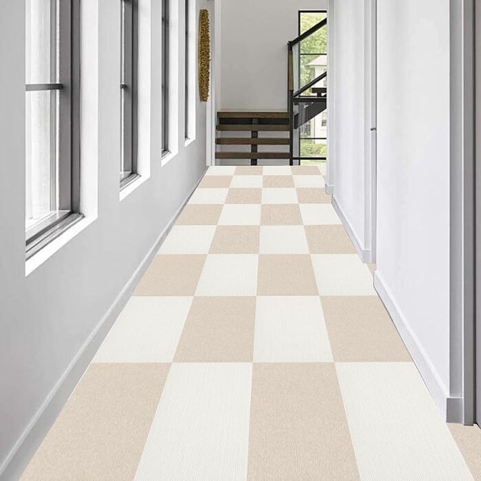 Килимових плиток, 30x30 см, самоклеюче голковолокнисте покриття для підлоги, самоклеюча антистатична стрічка, нековзний латекс, тихий, килим у квадратну смужку для офісного та комерційного використання (бежевий), 10