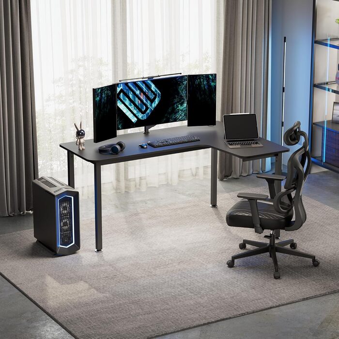 Ергономічний кутовий стіл EUREKA, 155x110 см, ігровий стіл, L-подібний комп&39ютерний стіл для студії та домашнього офісу