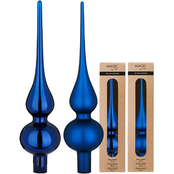 Скляна новорічна верхівка для ялинки 26 см синій Inge-glas