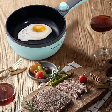 Електрична гаряча каструля Audecook з пароваркою, електрична сковорода, каструля для гарячого горщика 20 см, міні-електрична сковорода з антипригарним покриттям, мультиварка з подвійним регулюванням потужності для гуртожитку (A (зелена/1.5 л з пароваркою)