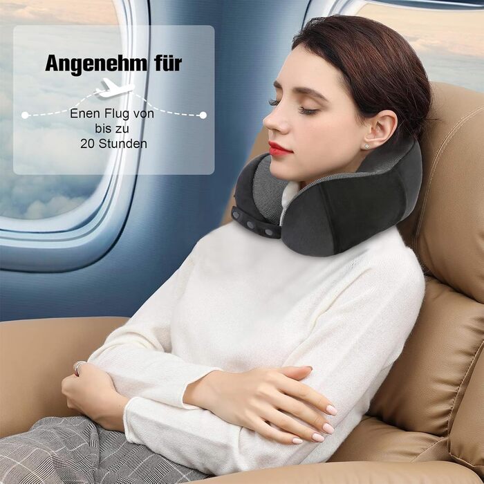 Регульована компактна Neck Pillow Travel, ергономічна мяка дихаюча подушка з берушами, маска для очей, сумка для перенесення