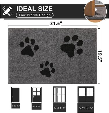 Килимок Mibao для прихожих 50 x 80 см, брудозбірний килимок для вхідних та задніх дверей, нековзні килимки для підлоги, можна прати в пральній машині, м&39який килимок для домашніх тварин, для брудного взуття та лап, сірий 50 x 80 см (прямокутна призма)