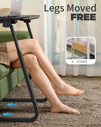 Журнальний столик SAIJI, подвійне використання піднос для сніданку/столик для ноутбука, стійкі U-подібні ніжки, журнальний столик, столик над ліжком, регульований кут нахилу, з відділенням для планшета та тримачем для напоїв, 55 x 39 см, чорний