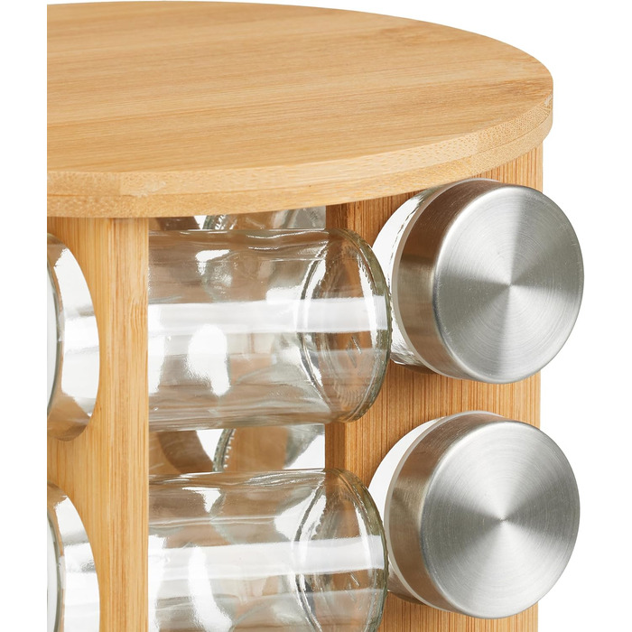 Карусель для спецій Relaxdays, 12 банок для спецій, підставка для спецій, що обертається на 360, ВxГ 21 x 21 см, бамбук, полиця для спецій, натуральний колір