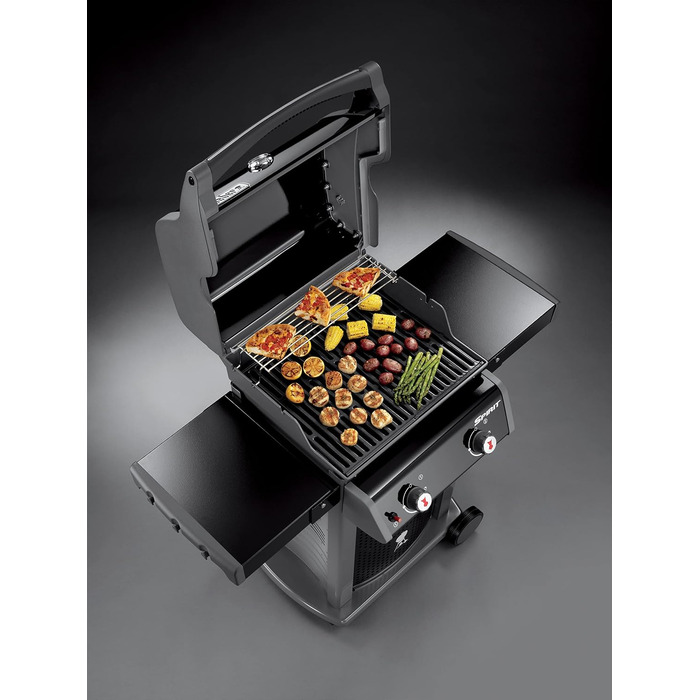 Газовий гриль Weber Spirit E-210 Classic, 2 пальники, площа гриля 51 x 46 см, решітка для підігріву, термометр на кришці, 2 колеса чорний/сріблястий (1500833)