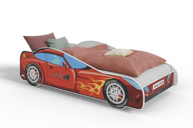 Дитяче ліжко KOBI з поручнями - Дизайн машинки Гоночна машина 140 x 70 см Дитяче ліжко з матрацом Дитячі ліжка для хлопчиків та дівчаток Односпальне ліжко, Дитяче ліжко, Ліжко-автомобіль