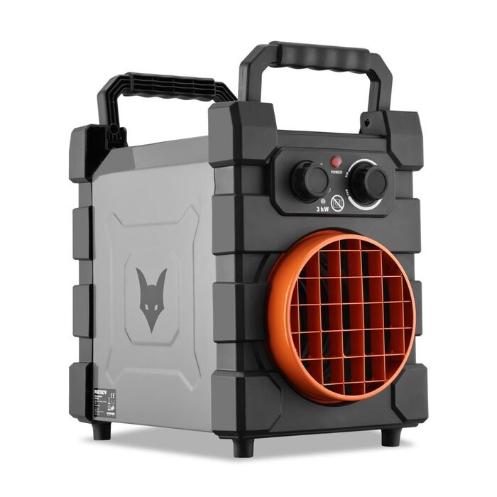 Електричний обігрівач FUXTEC FX-EH3, вентилятор-обігрівач з 2 рівнями нагріву 1500 Вт/3000 Вт, плавно регульований термостат, витрата повітря 284 м/год, клас захисту IP24, компактний та портативний для приміщень площею до 90 м