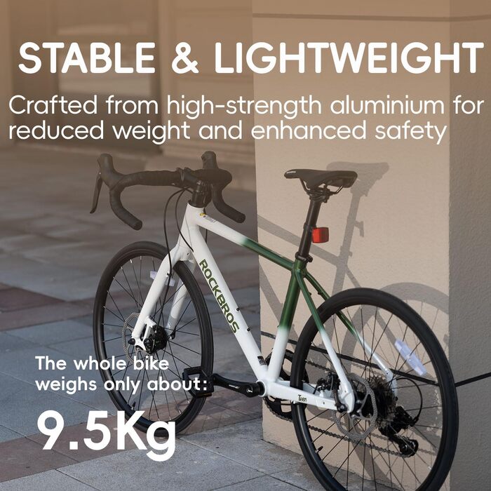 Шосейний велосипед ROCKBROS для підлітків, 22 дюйми, алюмінієвий, дитячий, SENSAH PHI 10-швидкісна система перемикання передач, механічні дискові гальма, легка рама з внутрішнім прокладанням тросів, ергономічний для велосипедистів зростом 140-155 см, бірю