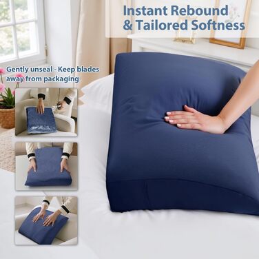 Клиноподібна подушка, опорна подушка, подушка для спинки ліжка, клиноподібна подушка для читання з підтримкою спини - ідеально підходить для ліжка та дивана, зручна подушка для сидіння, знімний оксамит (синій)