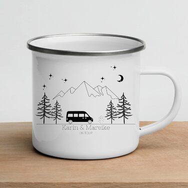 Емальована кружка Маленька Матильда, барвиста персоналізована кемпінгова кружка з іменем для кемперів, кавова кружка, аксесуар для караванів, кружка з нержавіючої сталі, подарунок для кемперів (чорний колір для кемперів)