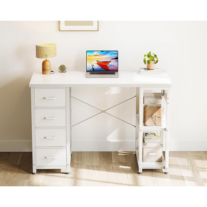 Невеликий письмовий стіл Coleshome з 4 шухлядами, 100x40 см, стіл з місцем для зберігання, двосторонній комп&39ютерний стіл з полицями, ПК-стіл для офісу, кабінету, спальні, білий