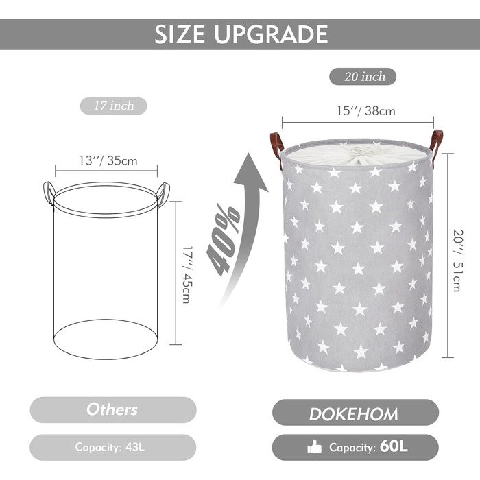 Дюймові потовщені складні круглі кошики для зберігання білизни, бавовняні (Grey Star, L) одноразові Grey Star 20'/L, 20-