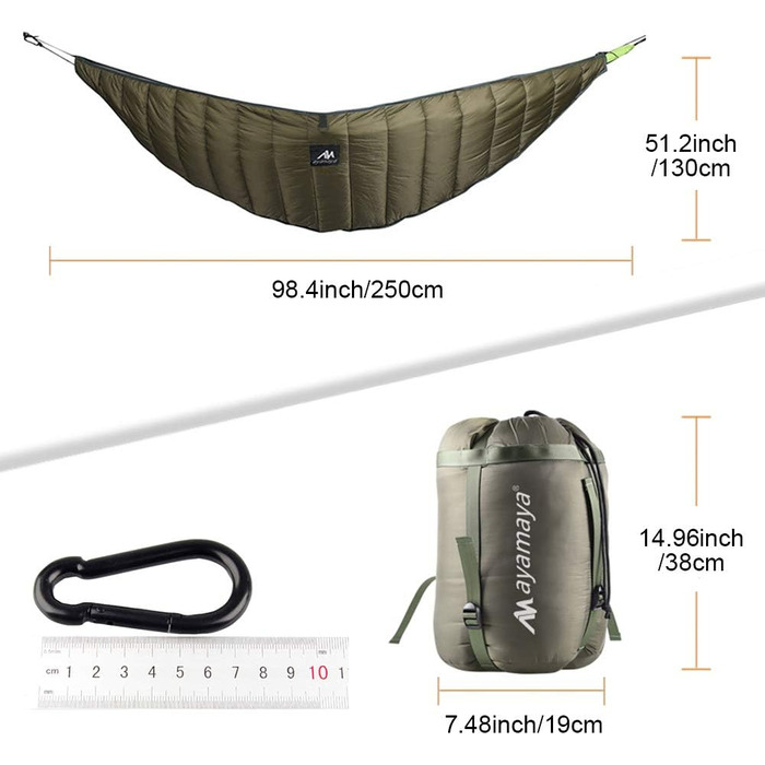 Гамак Underquilt Килимок для сну Underkilt Вуличний, Надлегкий бавовняний Зимовий спальний мішок Зима -10-0 градусів для гамаків Ізоляція Легкий Піший Туризм Кемпінг Зелений (250 130 см)
