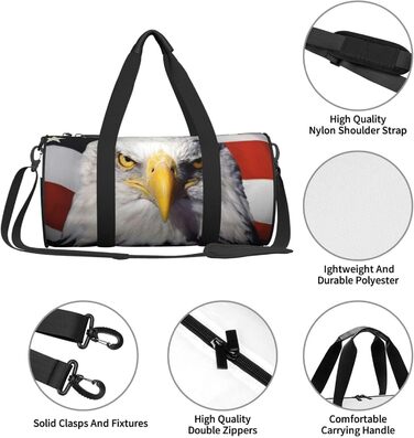 Спортивна сумка для подорожей, дизайн прапор та орел США, чорний колір, універсальний розмір