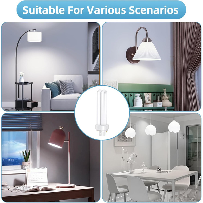 Контактні лампи PLC Tube 26W, холодне біле світло 6500K, 1600LM, 2U подвійна обертова трубка, високоефективна люмінесцентна лампа з низьким споживанням, підходить для кухні, їдальні, офісу, 24d-3 2-