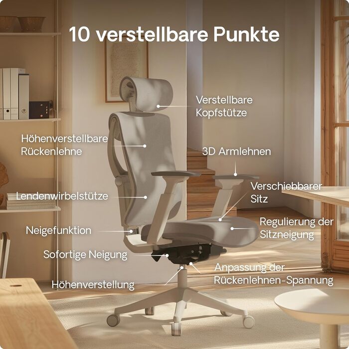 Ергономічне офісне крісло Desktronic з регулюванням висоти Офісне крісло з поперековою опорою - Зручне для спини - Комп&39ютерне крісло з регулюванням висоти та зручне для спини - Широка подушка SitPro (сіре)